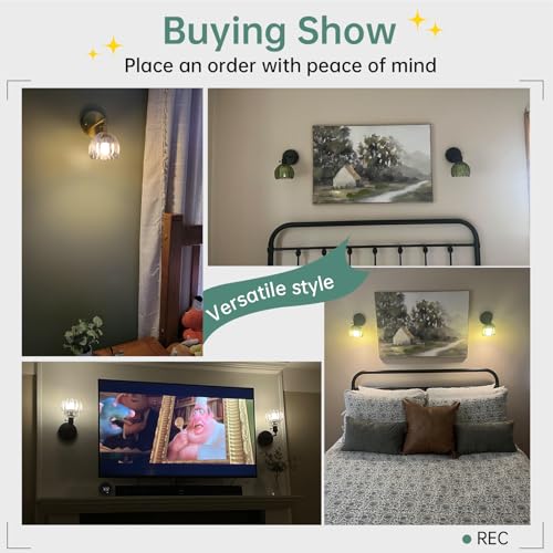 Vintage Battery Operated Wall Sconce with Transparent Tulip Glass Lampshade Rechargeable Battery Powered Black Wall Light with Remote Control for Bedside Bedroom Doorway