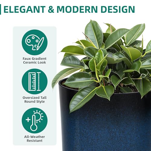 Autodaya 24" Large Tall Outdoor Planters Set of 2 (2 Count)