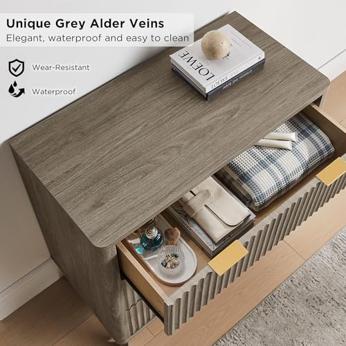32" Large Fluted Nightstand with 3 Drawers