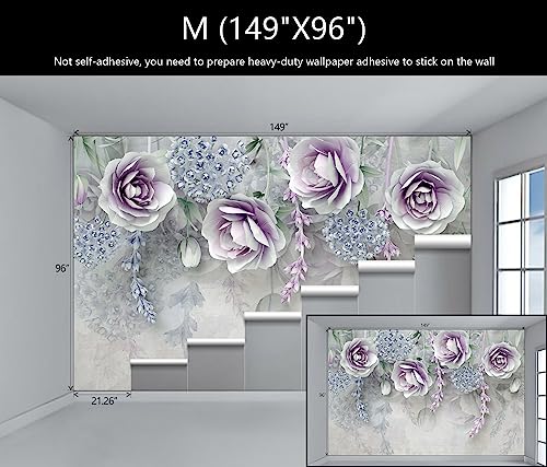 3D Floral Wallpaper Purple and Blue Roses Wall Mural for Bedroom