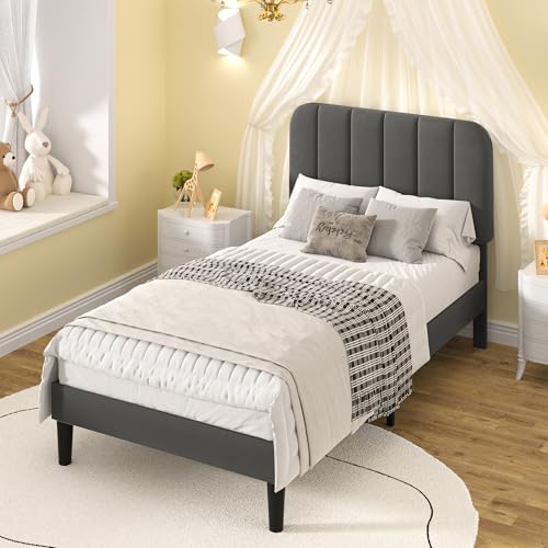 Twin Size Bed Frame with Upholstered Headboard