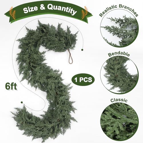1 Pcs 6 ft Artificial Cedar Garland for Christmas (6 Foot)