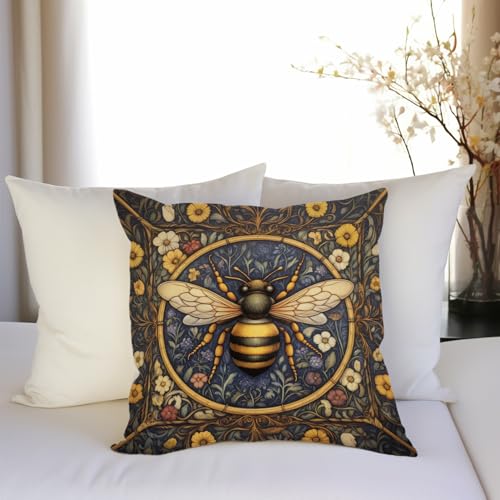 William Morris Abstract Vintage Floral Bee Design Velvet Throw Pillow Covers Home Decor