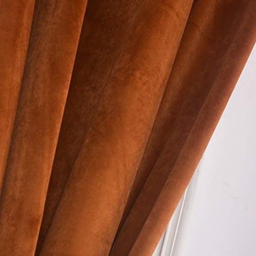 Super Soft Rustic Velvet Decor Blackout Drapes Room Darkening Curtains Panel Metallic Grommet Drapery 52 by 84 Inch Caramel Cafe