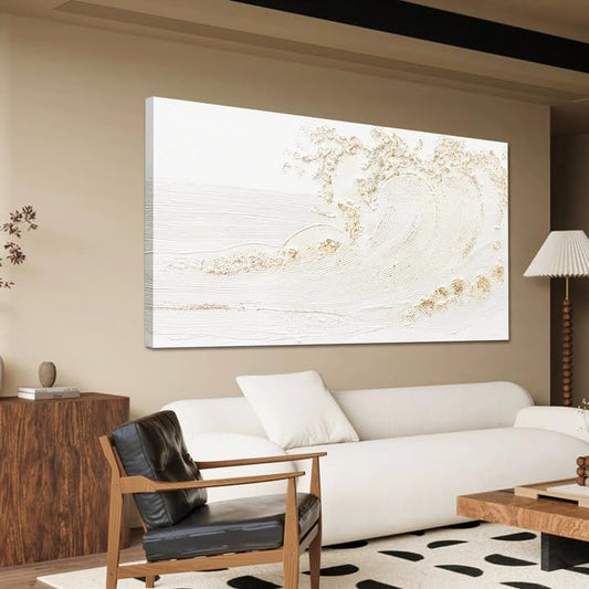 White Wall Art Decor Canvas Art Wall Decor Large Modern Wall Art Silent Waves With Gold Wall Painting Decorations Artwork Wall Art Prints For Room Living Room Bedroom Office 29x58 Inch