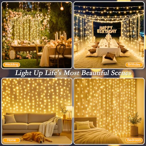 200 LED Warm White Curtain String Lights 9.8x6.6FT