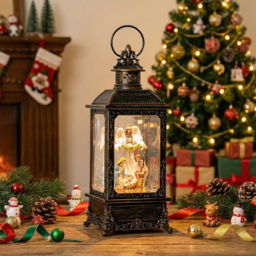 Christmas Snow Globe Lighted Angel & Nativity Scene