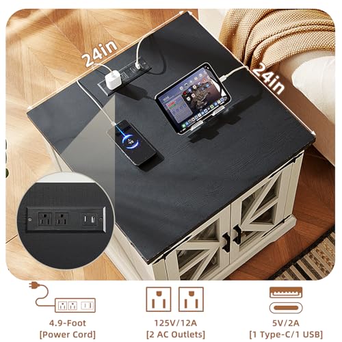 24'' End Table Set 2 with Charger for Living Room (2 Count)