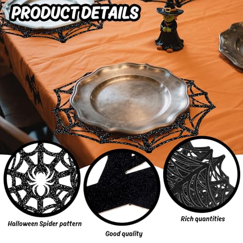 60Pcs Halloween Glitter Spider Web Disposable Paper Placemats Black Spiderweb Dining Table Mat Place Mats for Trick or Treat Party Home Table Setting (60 Count)