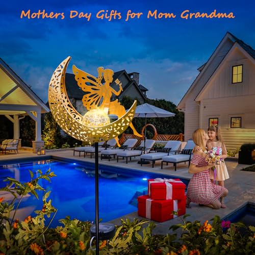 Fairy Moon Solar Lights Outdoor Garden Gifts for Mom Yard Decorations Stakes Lights