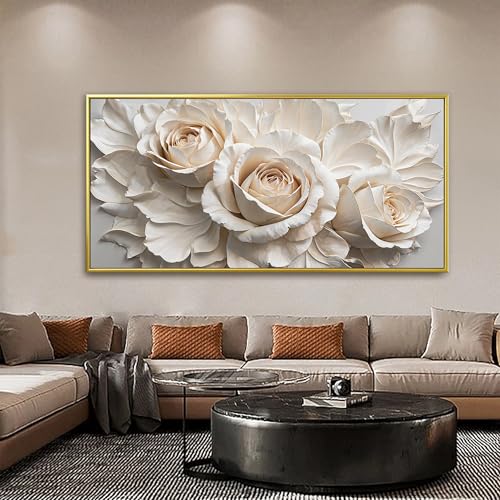 Large Gold Framed Wall Art For Living Room Home Wall Decor Modern Canvas Art Wall Decor 29 X 58 Inches White Flower Wall Art Elegant Picture For Bedroom Hotel Office Artwork