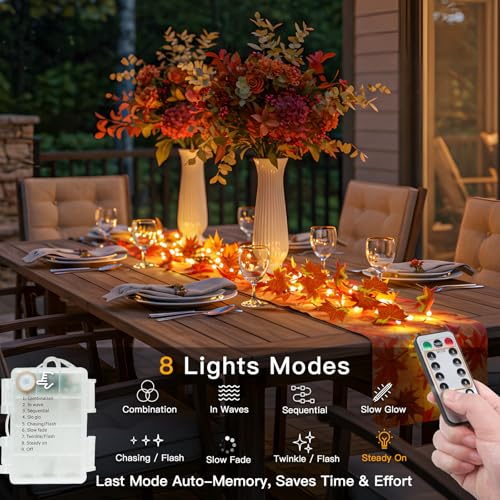 33FT 100 LED Maple Leaf String Lights Battery Operated Copper Wire