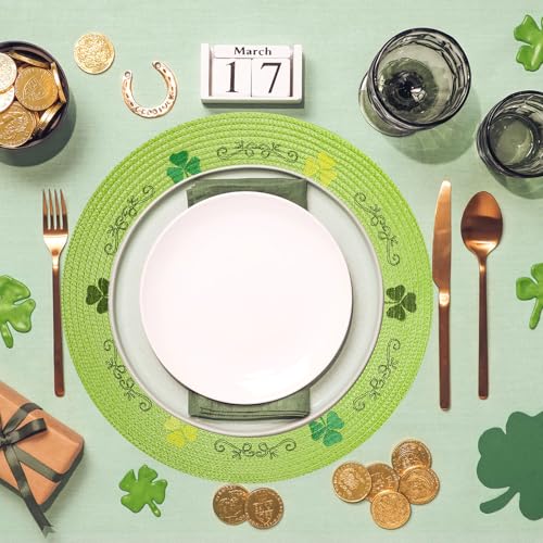 4Pcs Round St. Patrick's Day Placemat Embroidered Shamrock Place Mats Green Clover Dinner Table Mats for Home Spring Irish Holiday Birthday Party Decor (4 Count)