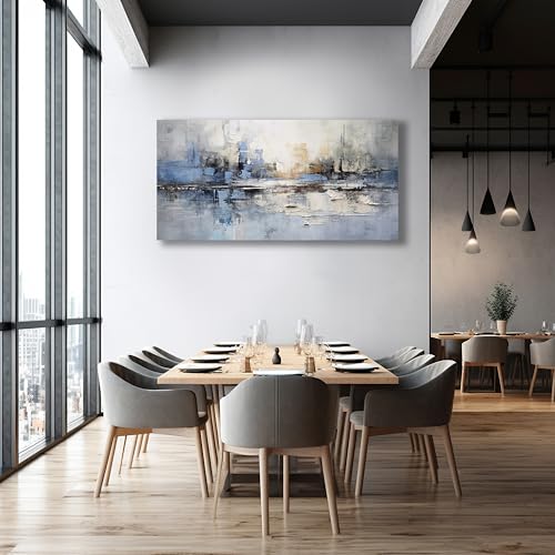Abstract Wall Art Wall Decor Blue and Gray White Modern Canvas Wall Paintings Abstract Artwork for Living Room Bedroom Bathroom Office Home Decor Can Be Hung Directly 20"x 40"