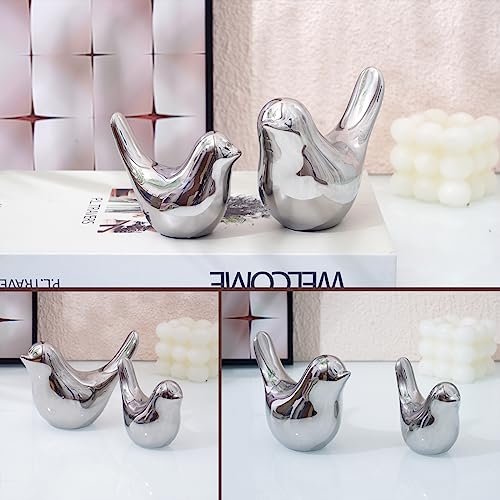 Silver Birds Statues Home Decor Modern Style Decorative Ornaments for Silver Table Decor Living Room (2 Count)