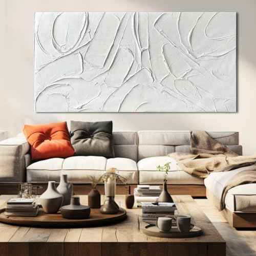 Oil Painting Art Wall Decor Pictures for Living Room Big Wall Artwork White Painting 29"x 58" Modern Abstract Wall Decor Bedroom Office Ready to Hang