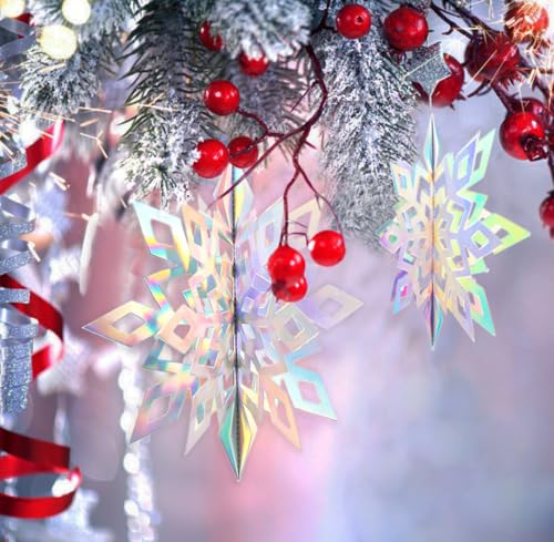 Christmas Hanging Snowflakes Decorations Clearance 30pcs 3D Iridescent Paper Snowflakes Snow Flakes Garland for Winter Wonderland Frozen Christmas Birthday Party Decorations (30 Count)