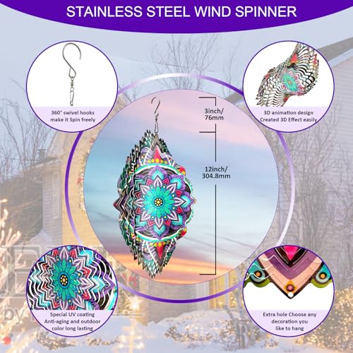 Hanging Wind Spinners for Yard and Garden Mandala Purple Star