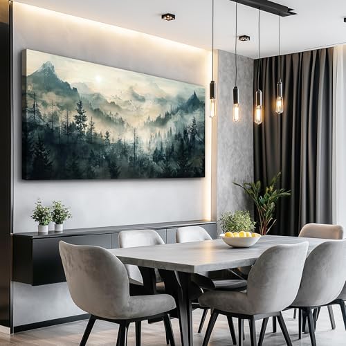 Misty Forest Wall Art Home Decor Mountain View Large Canvas Wall Painting Nature Landscape Painting For Living Room Bedroom Office Modern Printed Artwork Can Be Hung Directly 24x48 Inches