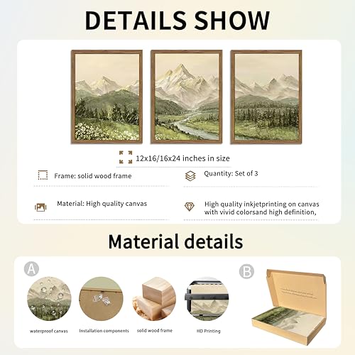 Framed Mountain Wall Art for Living Room (3 Count)