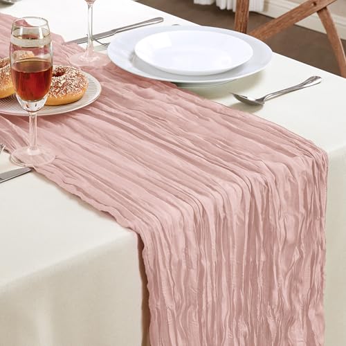 Dusty Pink Cheesecloth Table Runner 35×120Inch Fall Boho Wedding Home Decor