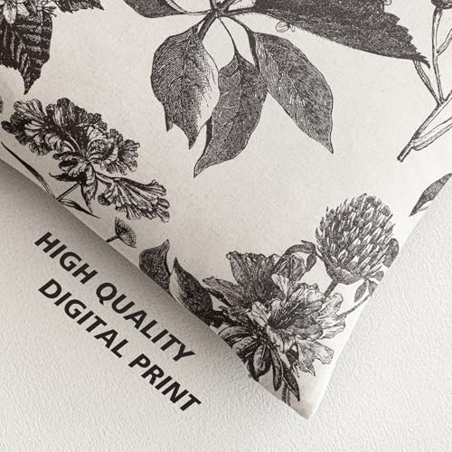Set of 2 Linen Floral Vintage Throw Pillow Covers Neutral Accent Print Decorative Cushion Covers Farmhouse Boho Home Decor for Sofa Chair Couch Bedroom Living Room