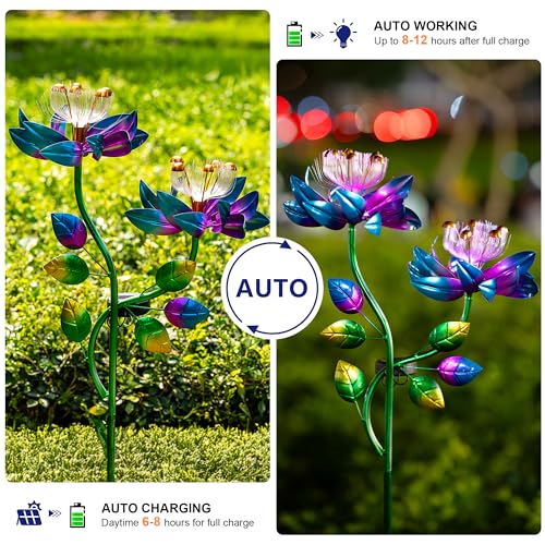 Solar Wind Spinners Blue Twin Flowers for Yard and Garden