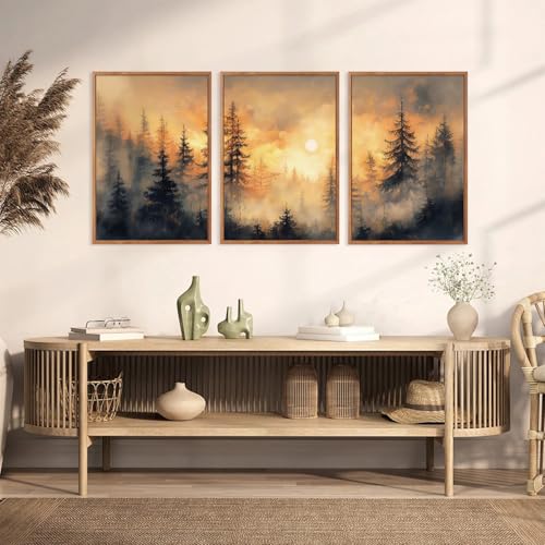 Nature Forest Sunset Framed Canvas Wall Art