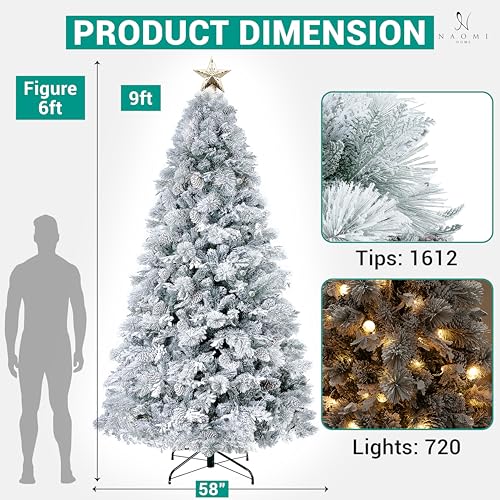 Darla 9ft Snow Flocked Prelit Christmas Tree with Star Projector