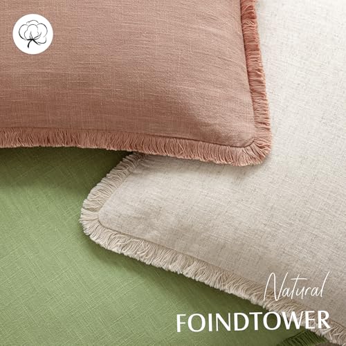 Boho Linen Fringe Lumbar Throw Pillow Covers 12×20 Coral Pink (2 Count)