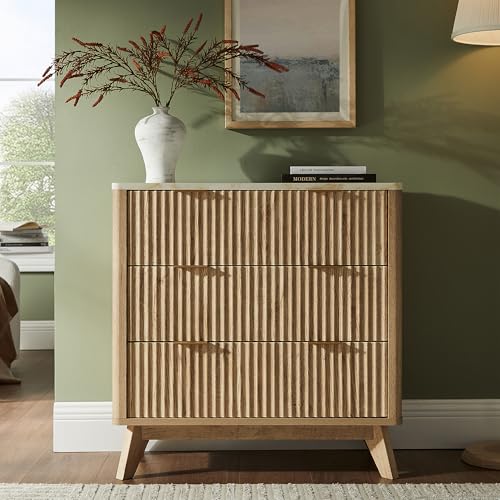32" Large Fluted Nightstand with 3 Drawers