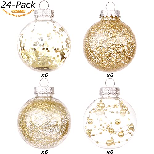 24 Pack Clear Christmas Ball Ornaments with Fillers (24 Count)