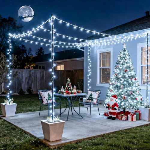 168FT 600 LED White Christmas Lights Outdoor with Remote (168 Foot)