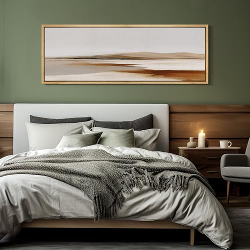 Large Framed Canvas Print Wall Art Neutral Earth Tone Desert Landscape Minimalist Terracotta and Grey Long Retro Fine Art Illustrations Decorative Colorful for Bedroom