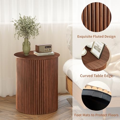 Fluted Round Side Table Small Circle End Table