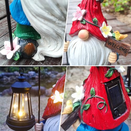 Solar Garden Gnomes Statue with Succulent and LED Lights