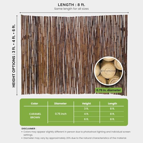 Caramel Brown Bamboo Fencing Decorative Rolled Fence Panel 3 ft H x 8 ft L (24 Sq Ft)