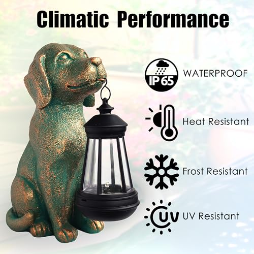 Dog Garden Statue Outdoor Décor with Solar Lights Lantern