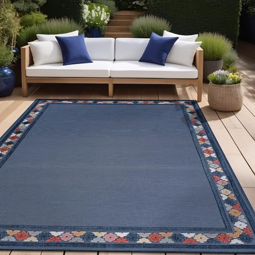 Outdoor Rug 4x6 Modern Bordered Area Rugs for Indoor and Outdoor Patio Easy to Clean Non Shedding Living Room Porch Garden Washable Outside Carpet