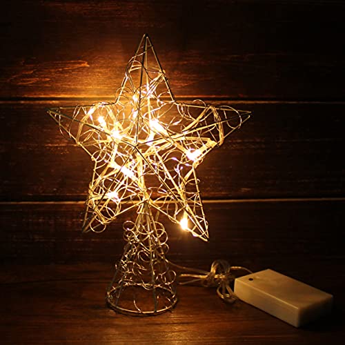 Silver Wire Twine Tree Top Star with Bright White LED Lights and Timer for Christmas Ornaments and Holiday Seasonal Décor