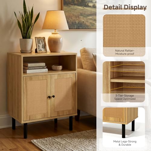 Narrow Storage Cabinet with Rattan Doors