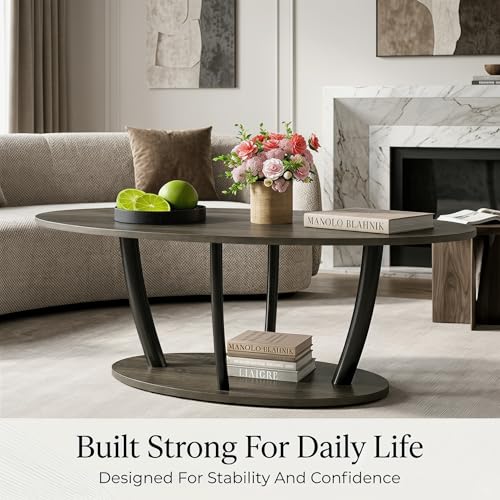 Rustic Small Oval Coffee Table for Living Room