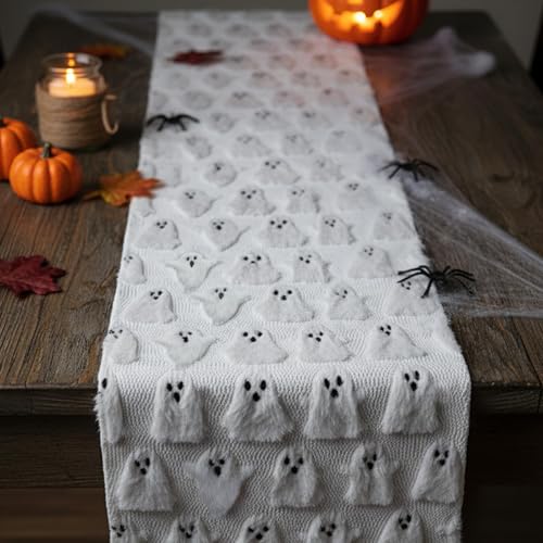 Halloween Table Runner 13x72 Inch Ghost Soft Plush Faux Fur Halloween Table Runner Hallowee Home Decor