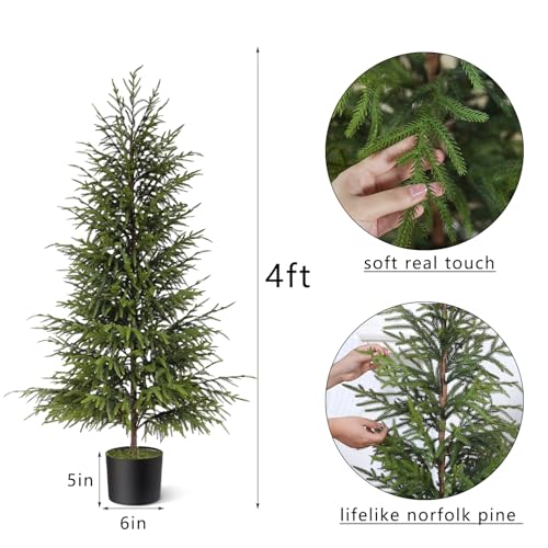 4FT 1Pcs Artificial Norfolk Pine Potted Christmas Tree for Front Door Decor
