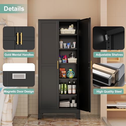 Metal Pantry Cabinet with 2 Doors and 5 Adjustable Shelves