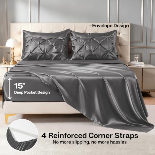 Satin Twin XL Comforter Set Dark Grey