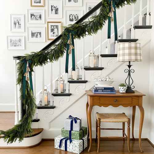 6FT Christmas Norfolk Pine Garland Real Touch Pine Artificial Faux Greenery Garlands Winter Christmas Garland for Table Mantle Fireplace Holiday Indoor Outdoor Xmas Decorations (6 Count)