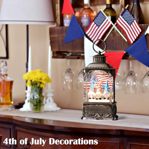 Gnome Snow Globe Lantern 4th of July Decorations with Timer