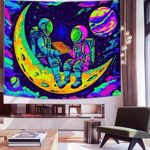 Blacklight Tapestry Astronaut Moon UV Backdrop 78 x 59 Inch