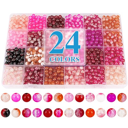About 1200pcs 6mm Crack Glass Beads Red Series Bracelet Making Kit (1200 Count)